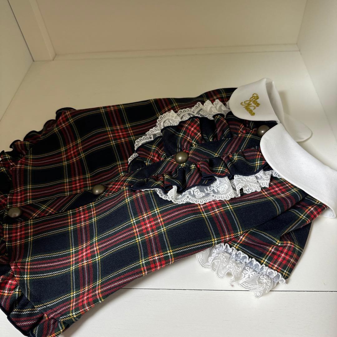 Can Nana チェック柄犬服 フリル付き