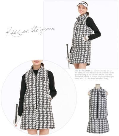 千鳥格子柄裏キルトベスト＆スカート上下セット スカートセットアップ