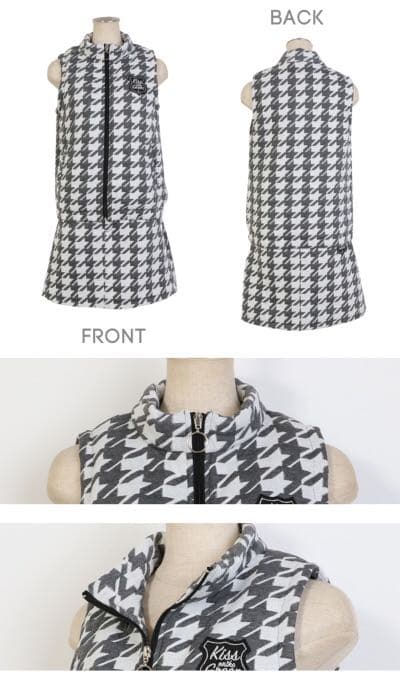 千鳥格子柄裏キルトベスト＆スカート上下セット スカートセットアップ