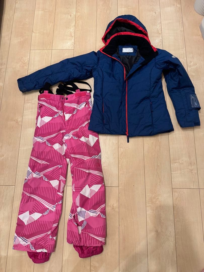 子ども用スキーウェアセット ネイビー&ピンク　パンツノースフェイス