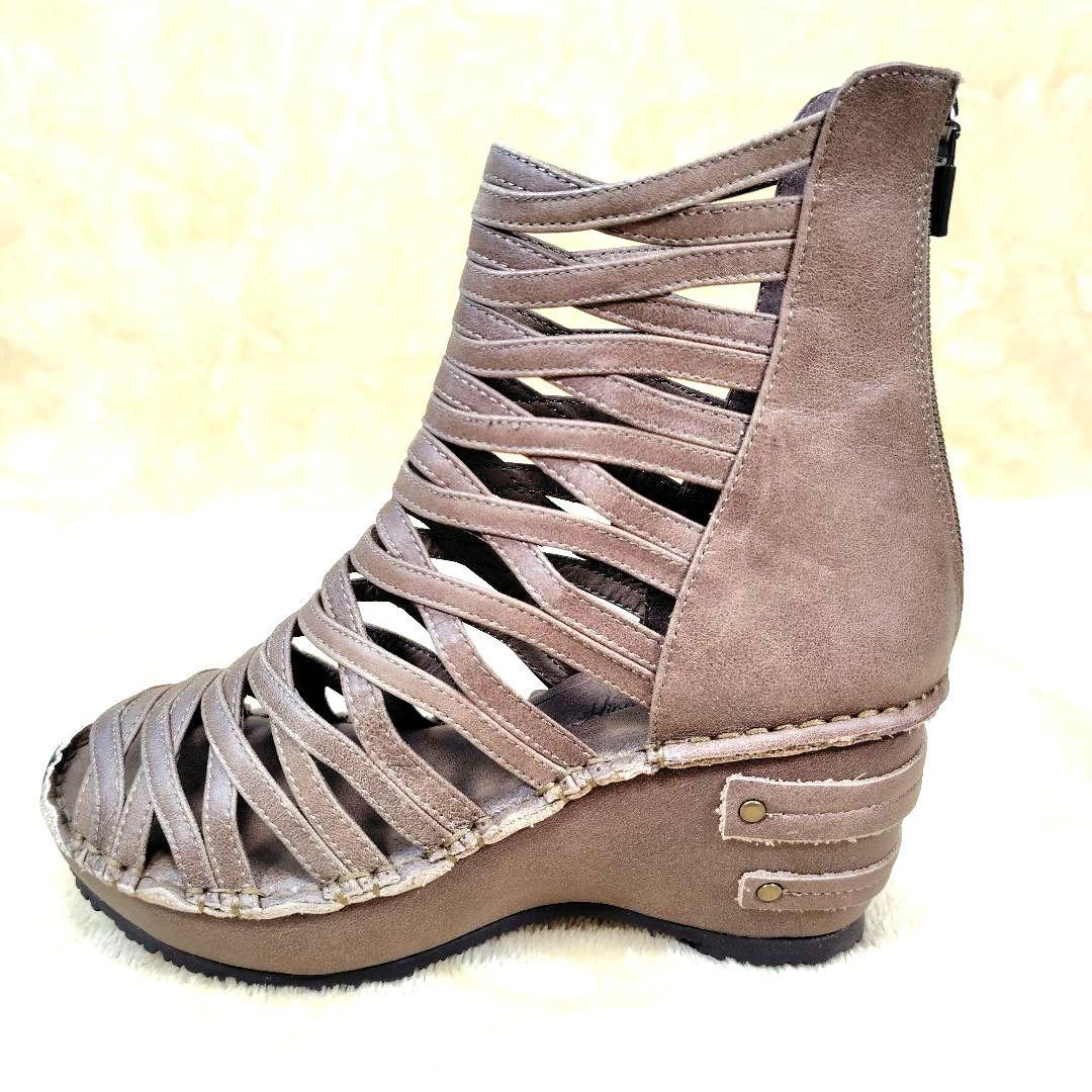 未使用級 ヒナデイグリーン ブーティサンダル グラディエーター バックジップ