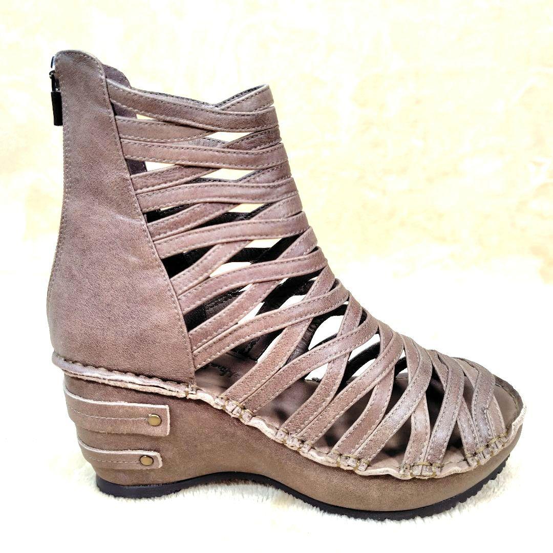 未使用級 ヒナデイグリーン ブーティサンダル グラディエーター バックジップ