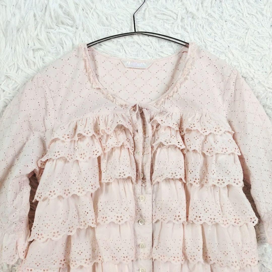 [超カワ]PINKHOUSE 10段レースフリルワンピース　総レース　ピンク