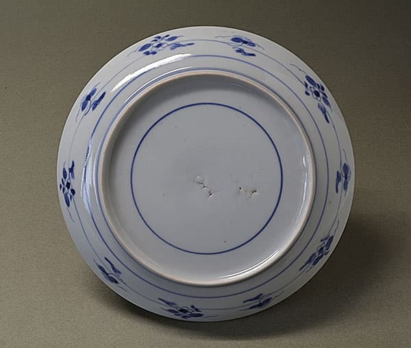 藍古九谷 柴垣に菊花の図 五寸皿