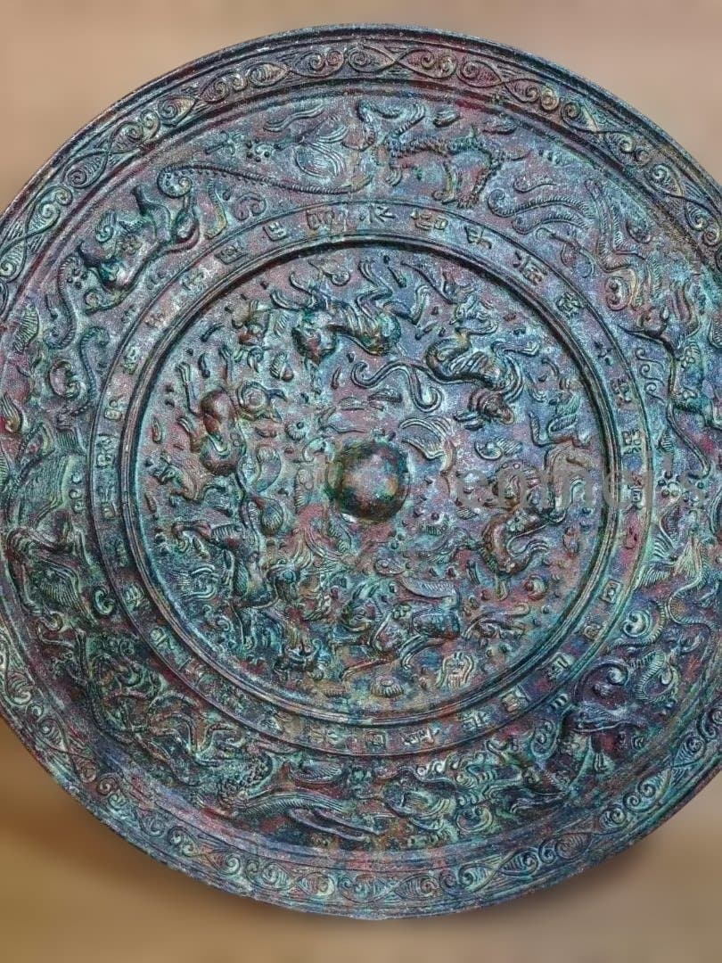 中国古美術 青銅鏡 銅鏡 神獣文 鏡美術 浮彫 彫刻 工芸 唐物 骨董 風水鎮宅