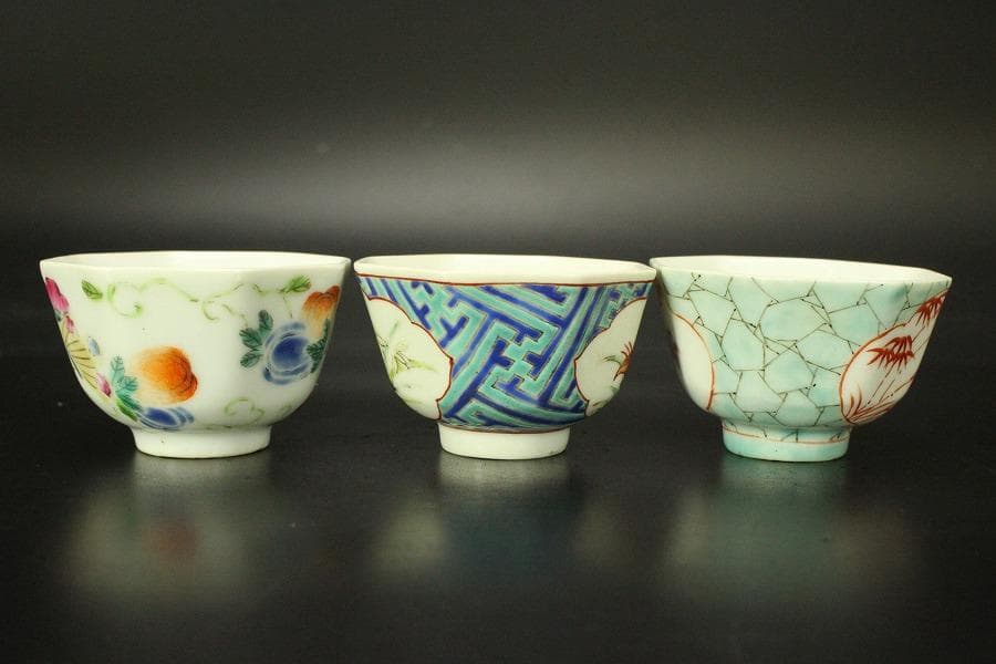 中国美術 煎茶 色絵碗 六客(ZE509)