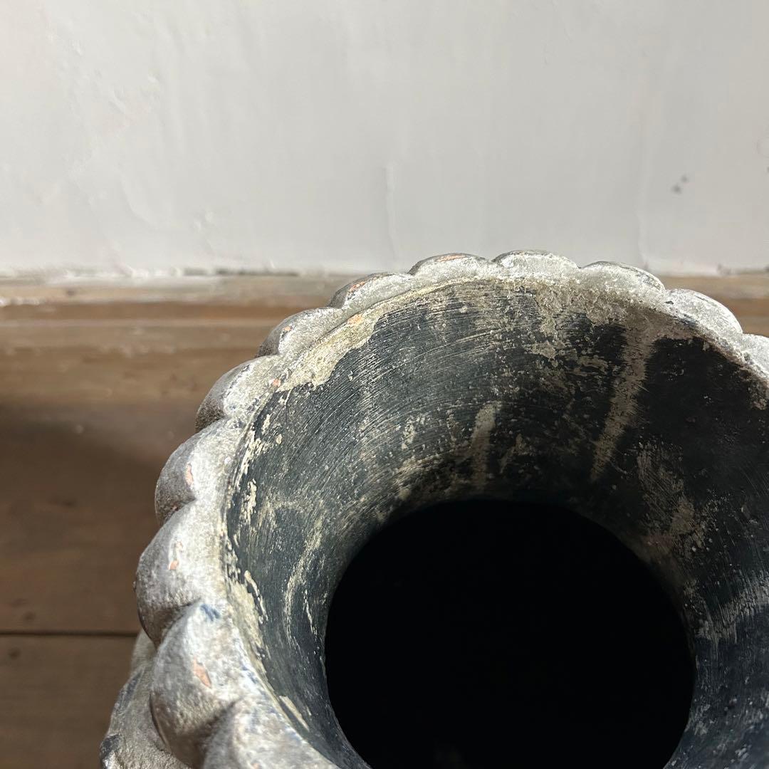 フランスアンティーク 花器 鉢植え 大型ストーンポット 螺旋模様　高さ47.5