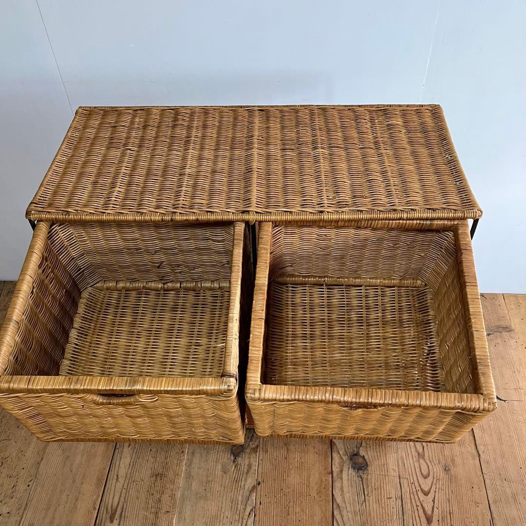 ラタン ランドリー チェスト 棚 アイアンフレーム