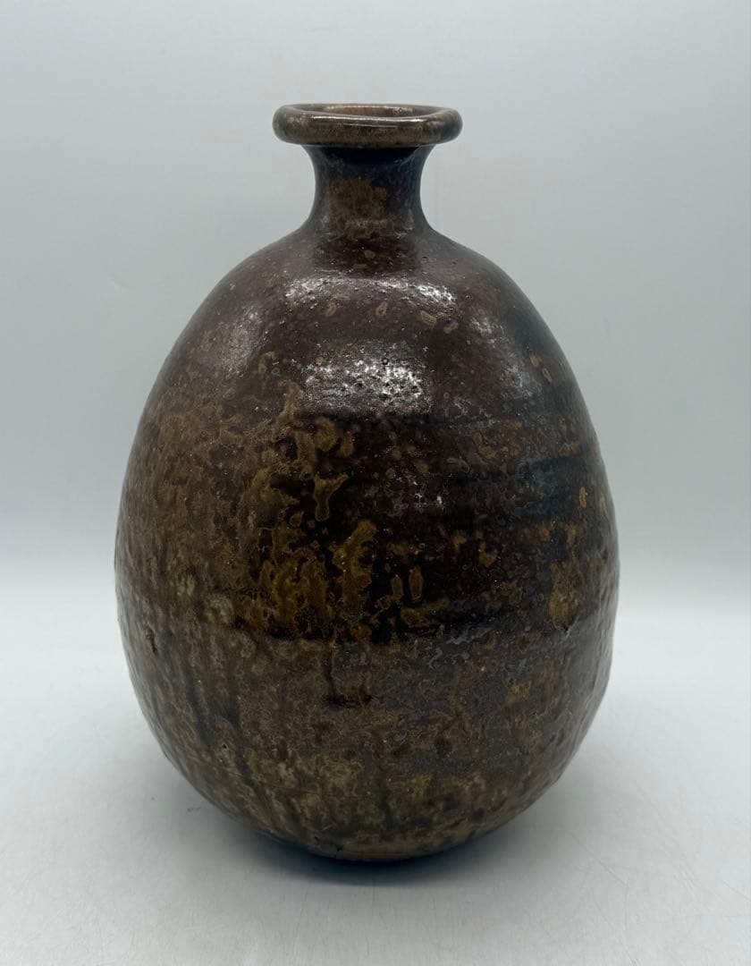 備前焼窯変徳利形壺　花入　稲荷作　茶道具　共箱　送料込み251210