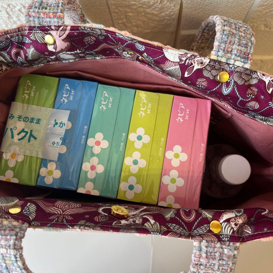 【ジョリーフルール】高級　もふもふ×ツイード　トートバッグ　特別オーダー品