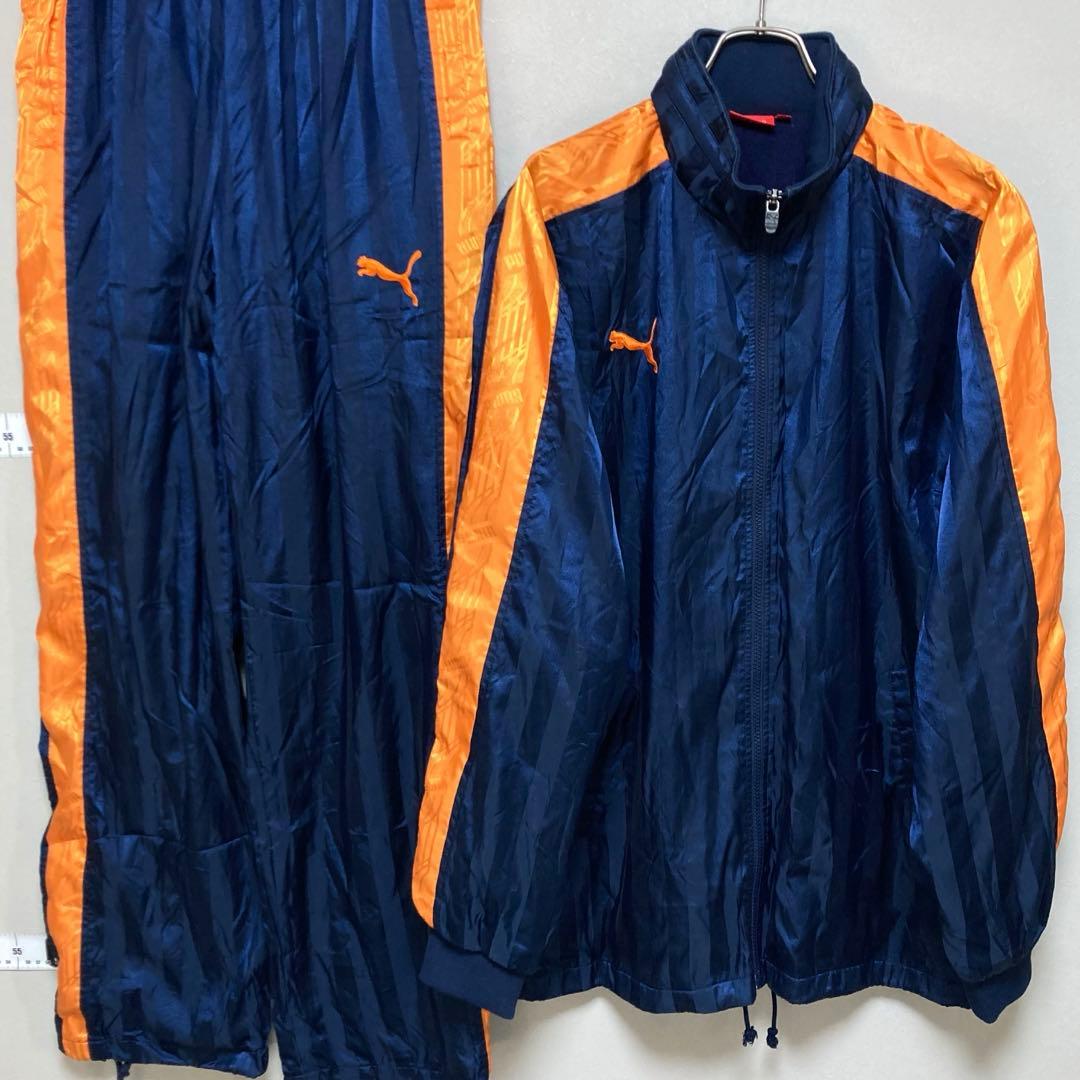 プーマ PUMA ナイロンジャケット 上下セット 紺色 ネイビー O オレンジ