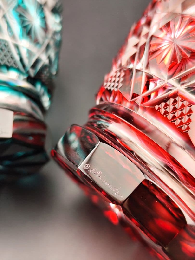 定価14万円超☆島津薩摩切子 焼酎オンザロック 2客（切子、江戸切子、薩摩切子）