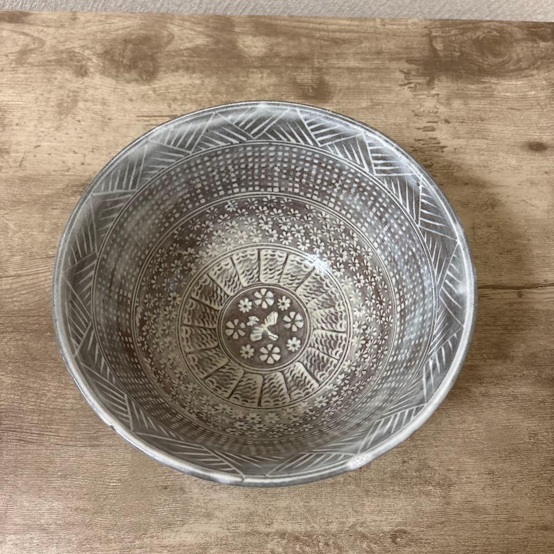 十九代　雲林院寶山造　泰之佑（髙臺）　鉢　三島手雲鶴模様　時代物　未使用