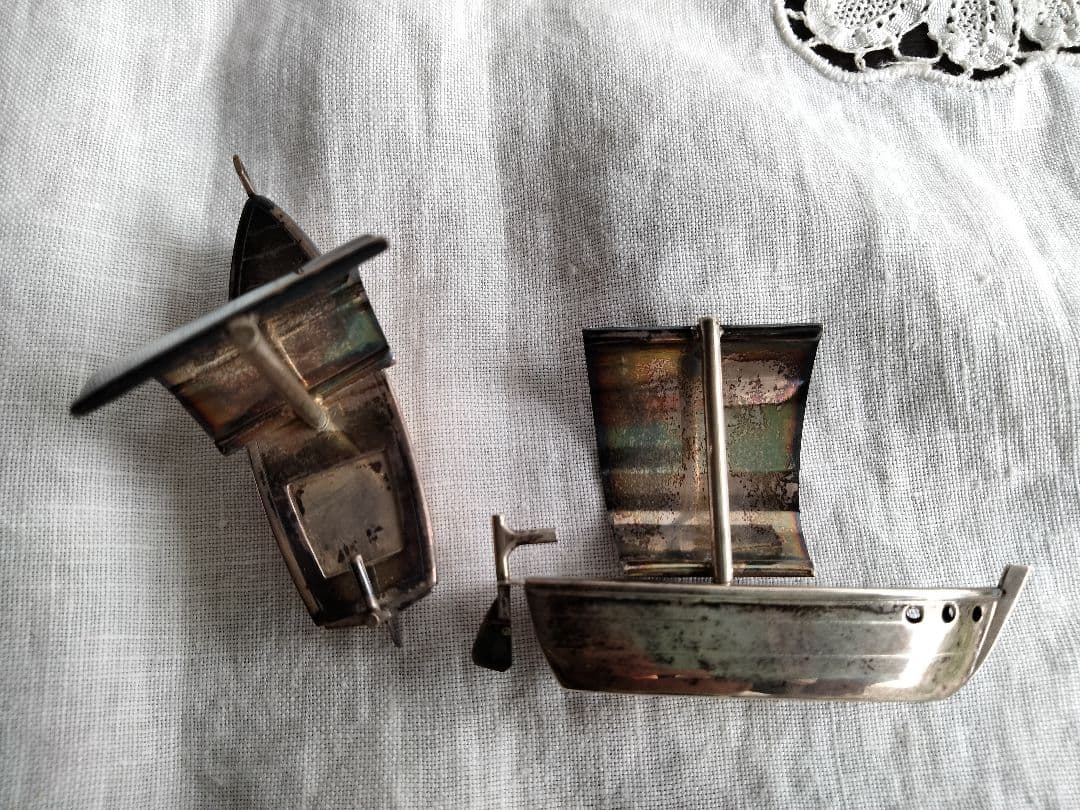 最終価格、日本製、工芸品、シルバーテ−ブルウェアー帆掛け船、二艘セット