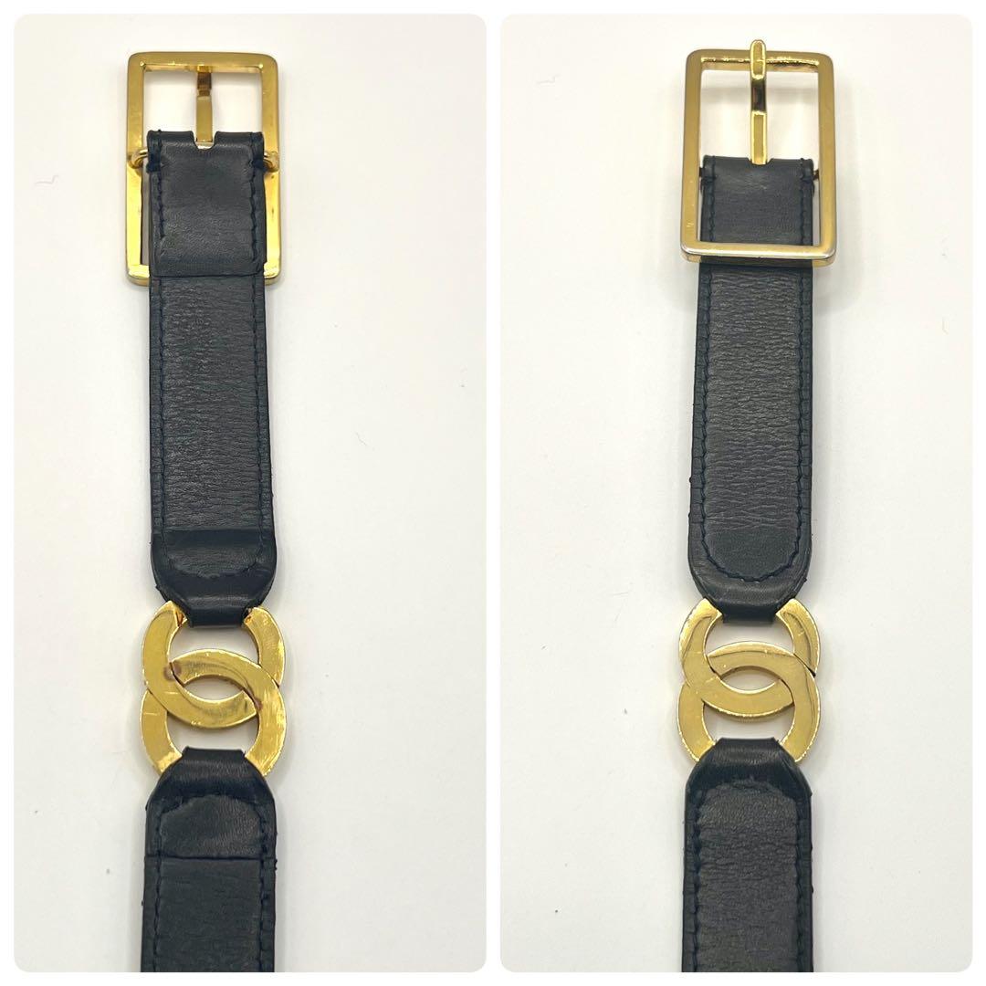 希少✨　CHANEL ココマーク　ベルト　ブラック　レザー　ゴールド　レディース