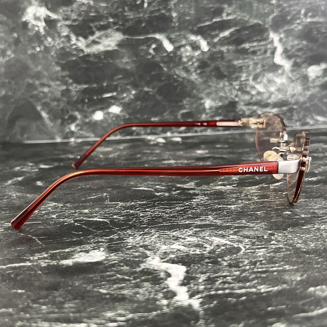 シャネル　サングラス　リムレス　ココマーク　赤　シルバー　カラーレンズ　y2k