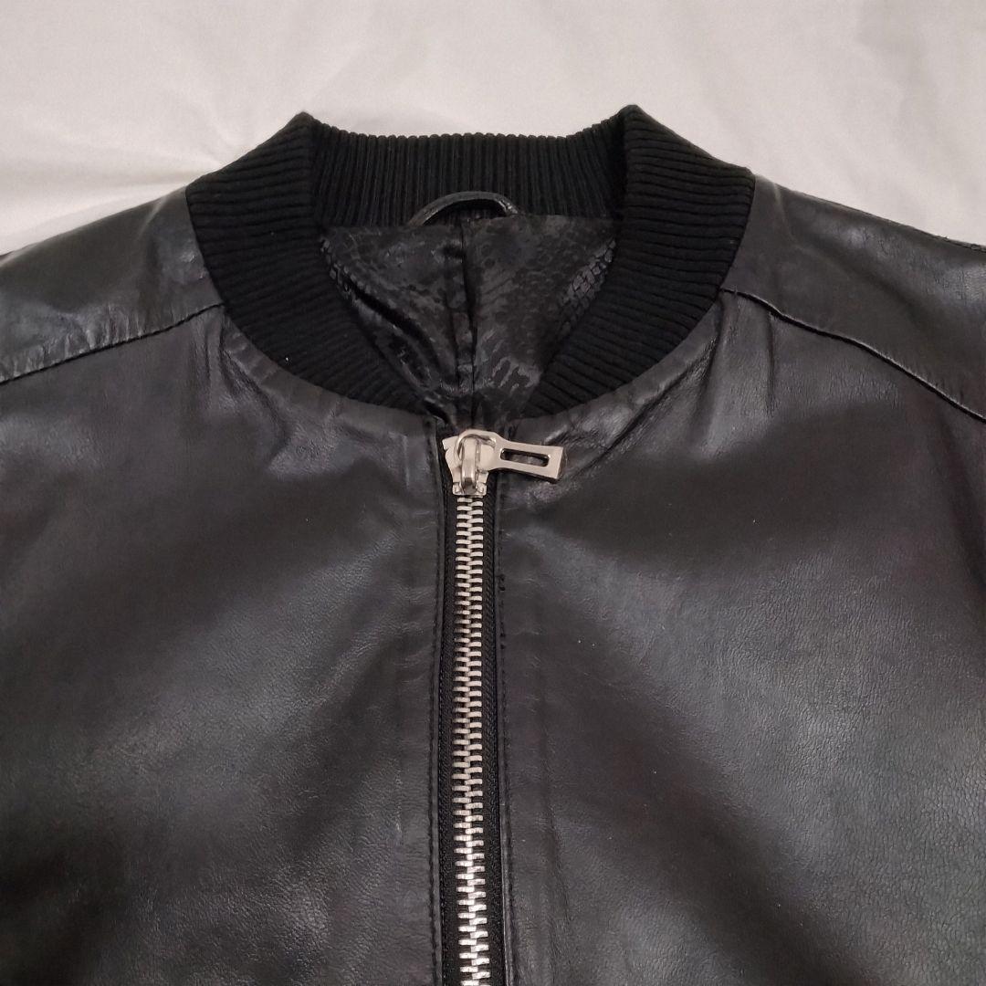 SHELLAC スリム 異素材切り替 ゴートレザー MA-1 ダブルジップ