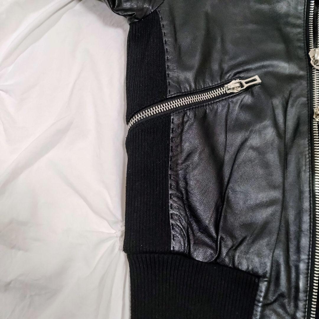 SHELLAC スリム 異素材切り替 ゴートレザー MA-1 ダブルジップ