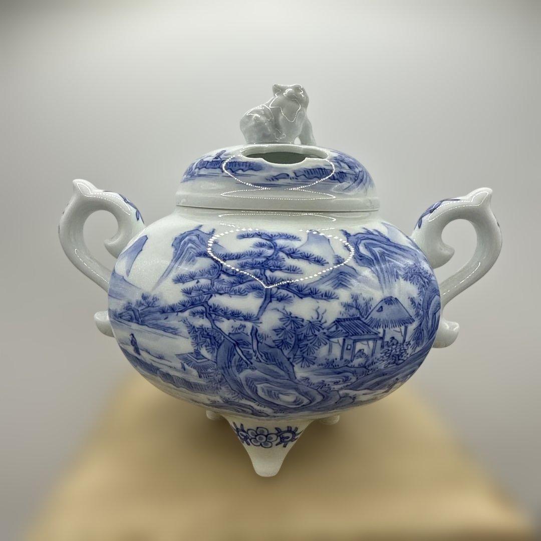 平戸嘉久正窯 青白磁 山水画 香炉