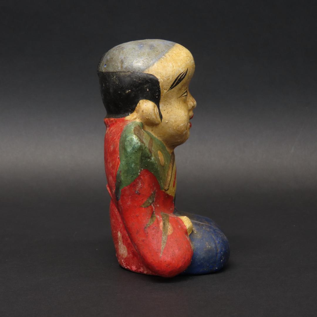 ⭕396 江戸末期 土人形 幸運を招く福助 高さ12.5cm/伏見人形 八幡人形