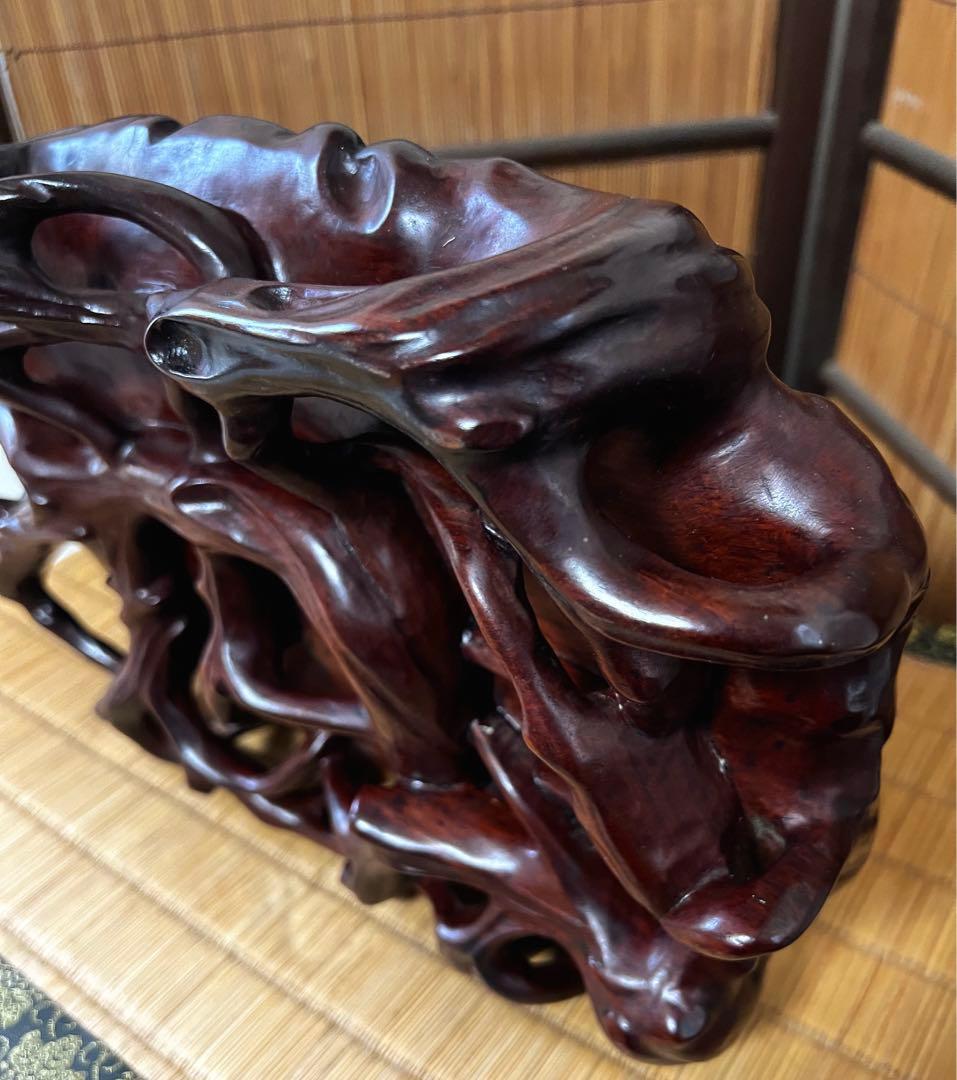 根卓 天然無垢材 透かし根彫り 花台 香台 盆栽台 約3㎏