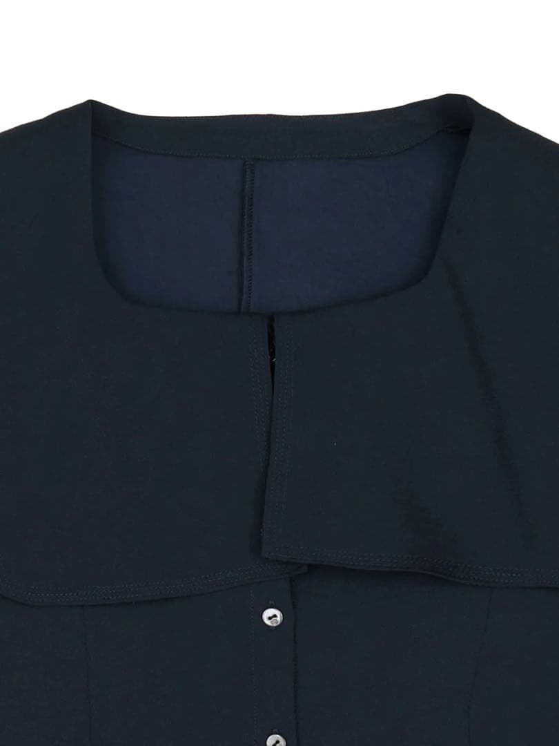 SQUARE COLLAR BACK SATIN BLOUSE ネイビー　S