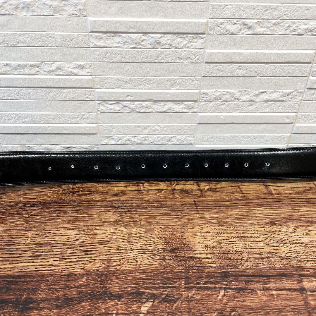 良品 セリーヌ レザー トリオンフ バックル ベルト ゴールド金具 ブラック