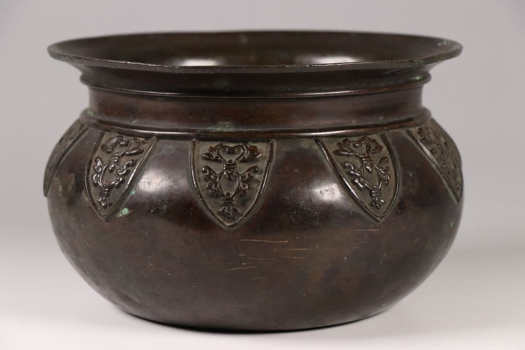 龍文堂 古銅 建水 こぼし 茶道具 煎茶 蝋型鋳造 中国 銅製 時代【MA461