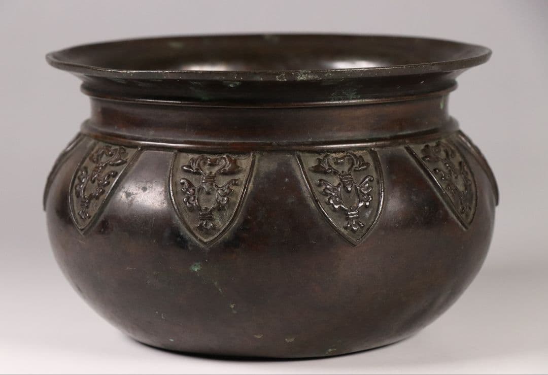 龍文堂 古銅 建水 こぼし 茶道具 煎茶 蝋型鋳造 中国 銅製 時代【MA461