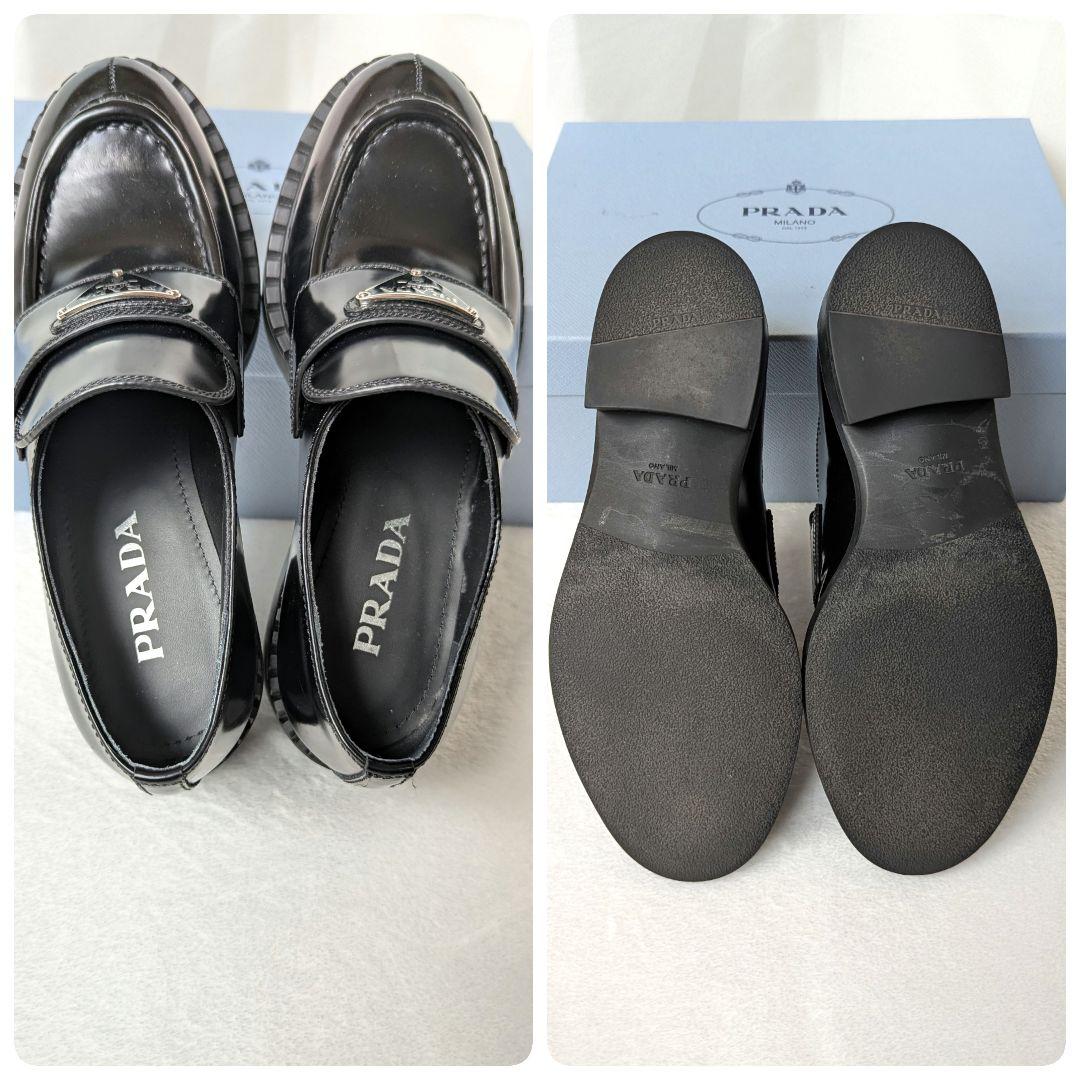 プラダ ローファー チョコレート ブラッシュド レザー 三角ロゴ 黒 24.5