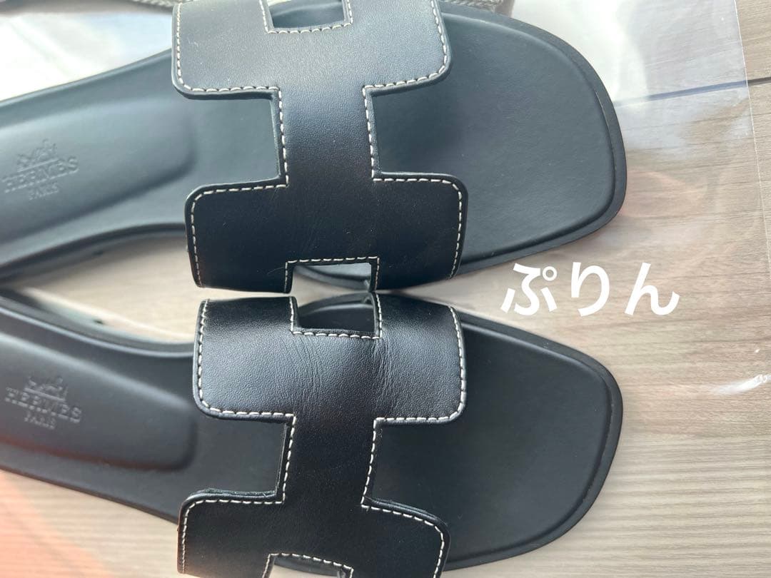 HERMES エルメス オラン ブラック サンダル レディース 37サイズ