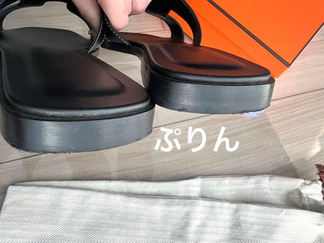 HERMES エルメス オラン ブラック サンダル レディース 37サイズ