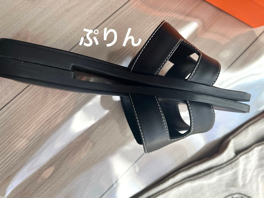 HERMES エルメス オラン ブラック サンダル レディース 37サイズ