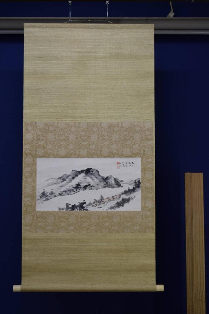 真作/日根対山/春日遊山所見/山水人物図/布袋屋掛軸HG-392