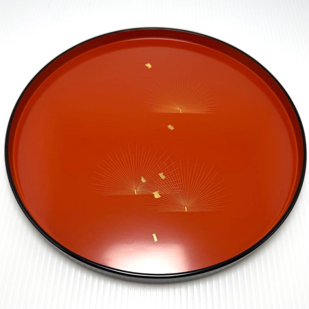 新品 高級 輪島塗 漆器 天然木 金箔 丸盆 お盆 お膳 トレー 伝統工芸