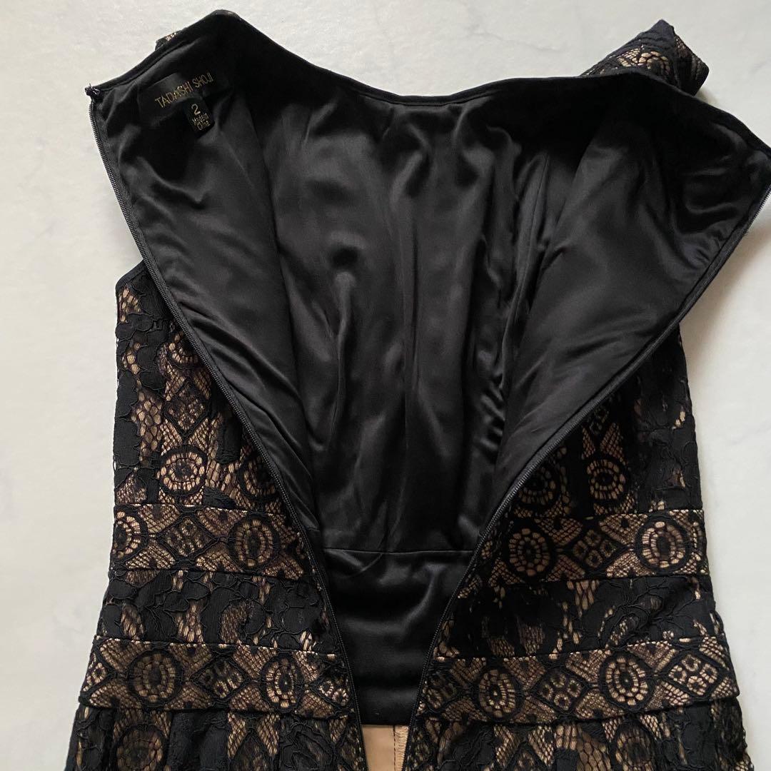 美品　TADASHI SHOJI カットワーク　ノースリーブワンピース　黒　花柄