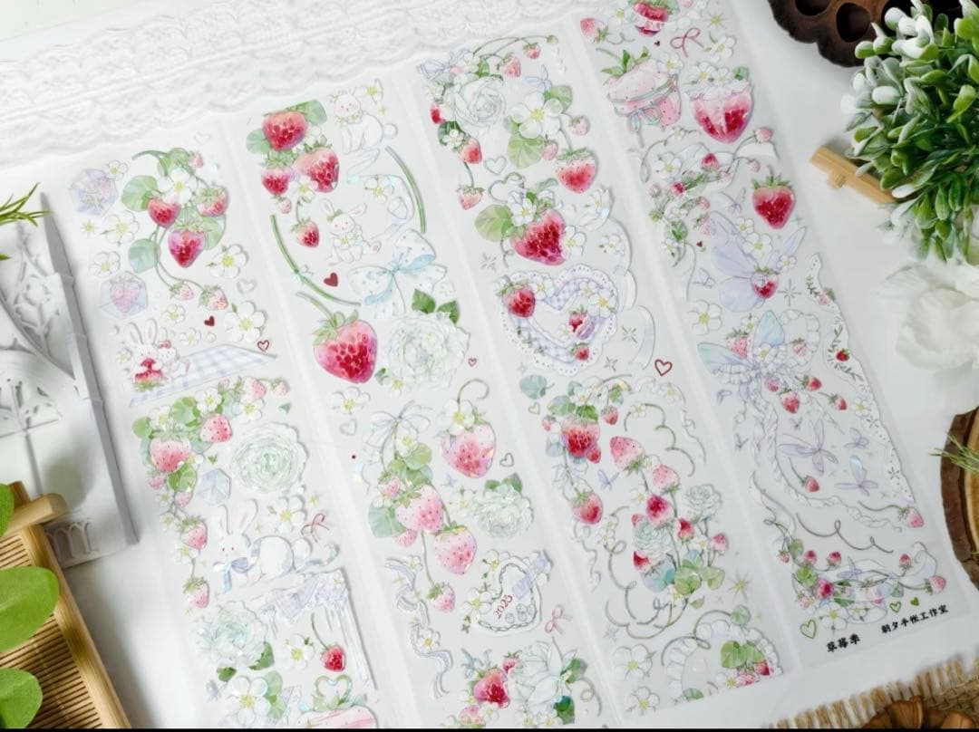 贝壳光 草莓季 6cm×10m 海外マスキングテープ イチゴ　苺