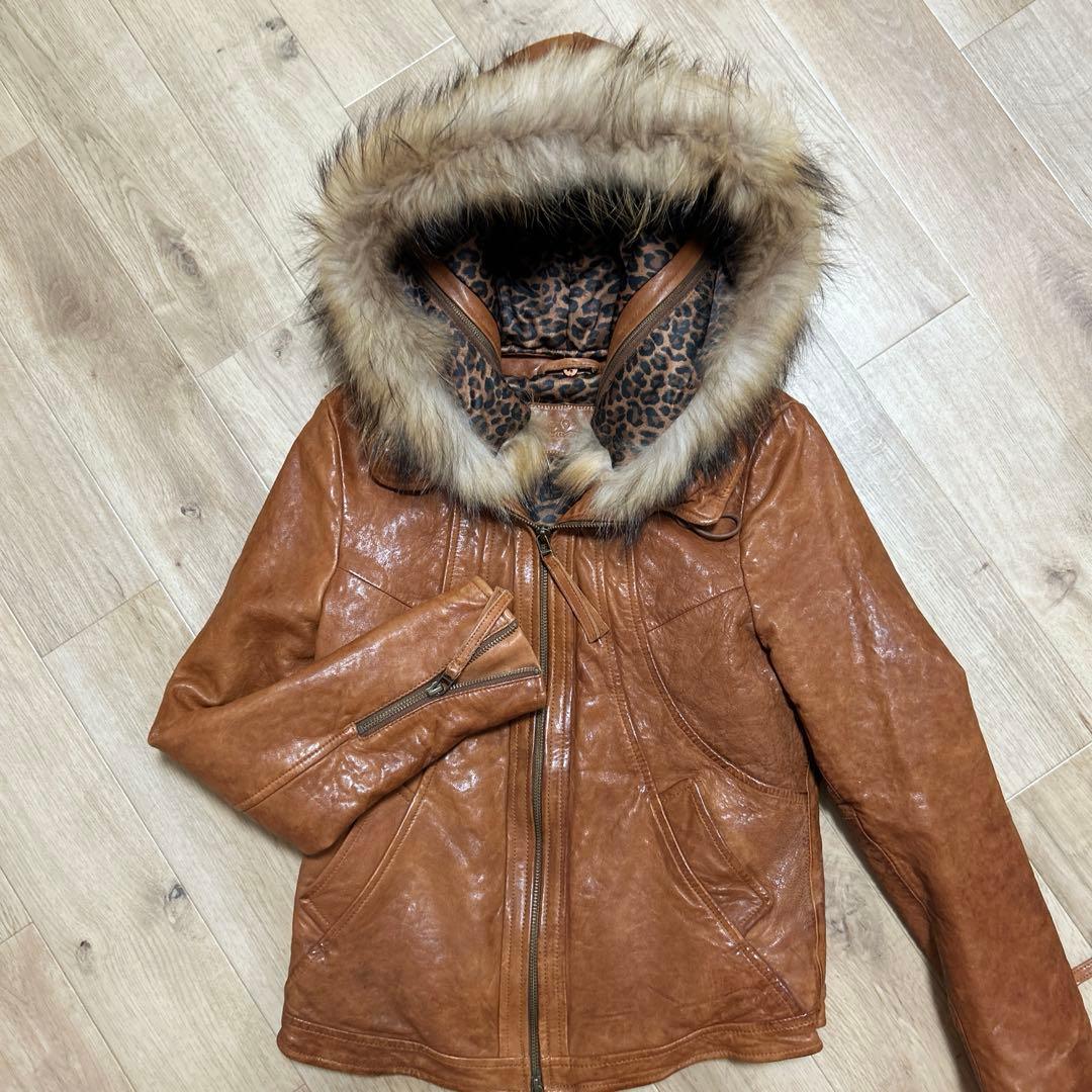 goa本革レザージャケット　ラクーンフード