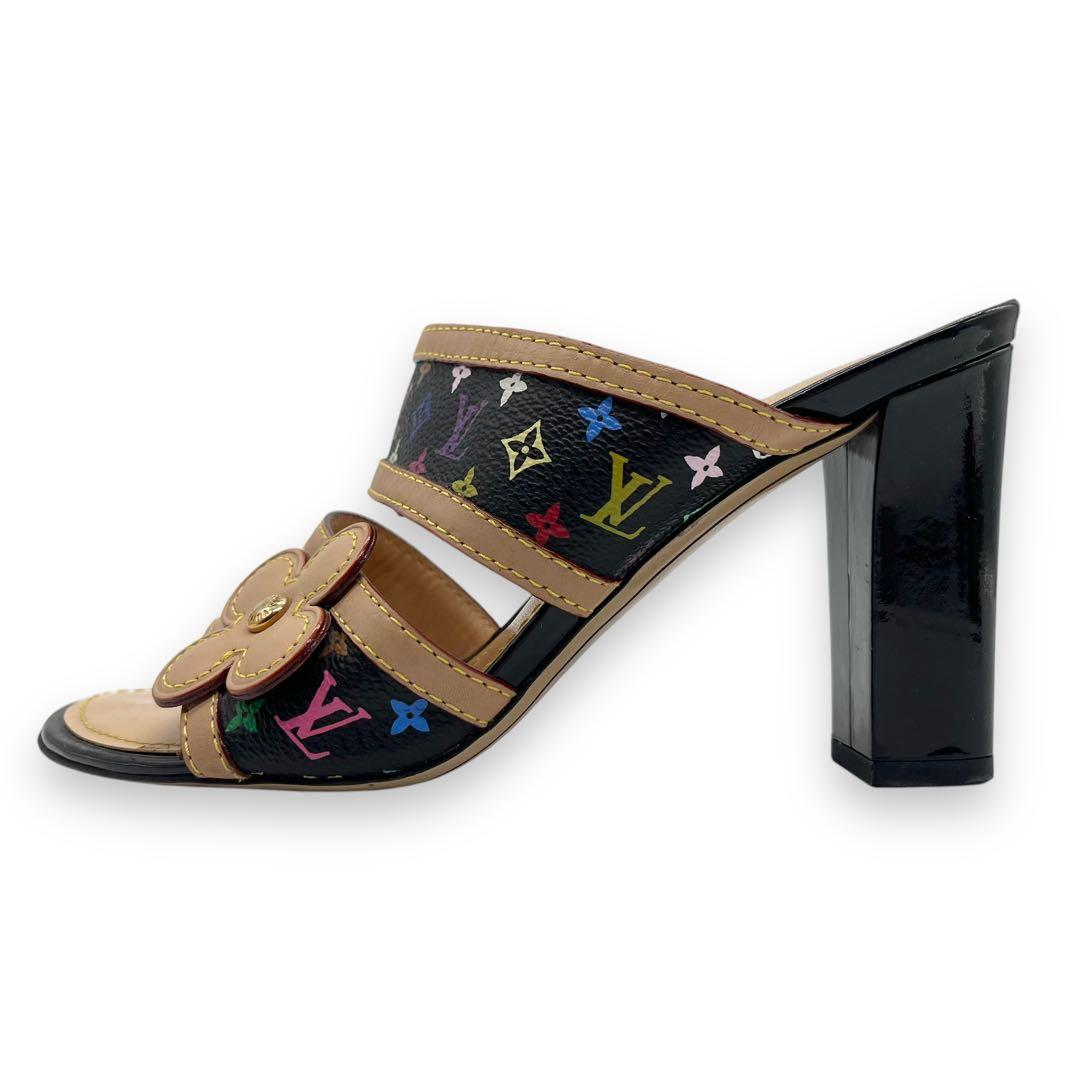 極美品■ルイヴィトン　マルチカラーモノグラム　ミュールパンプス　オープントゥ