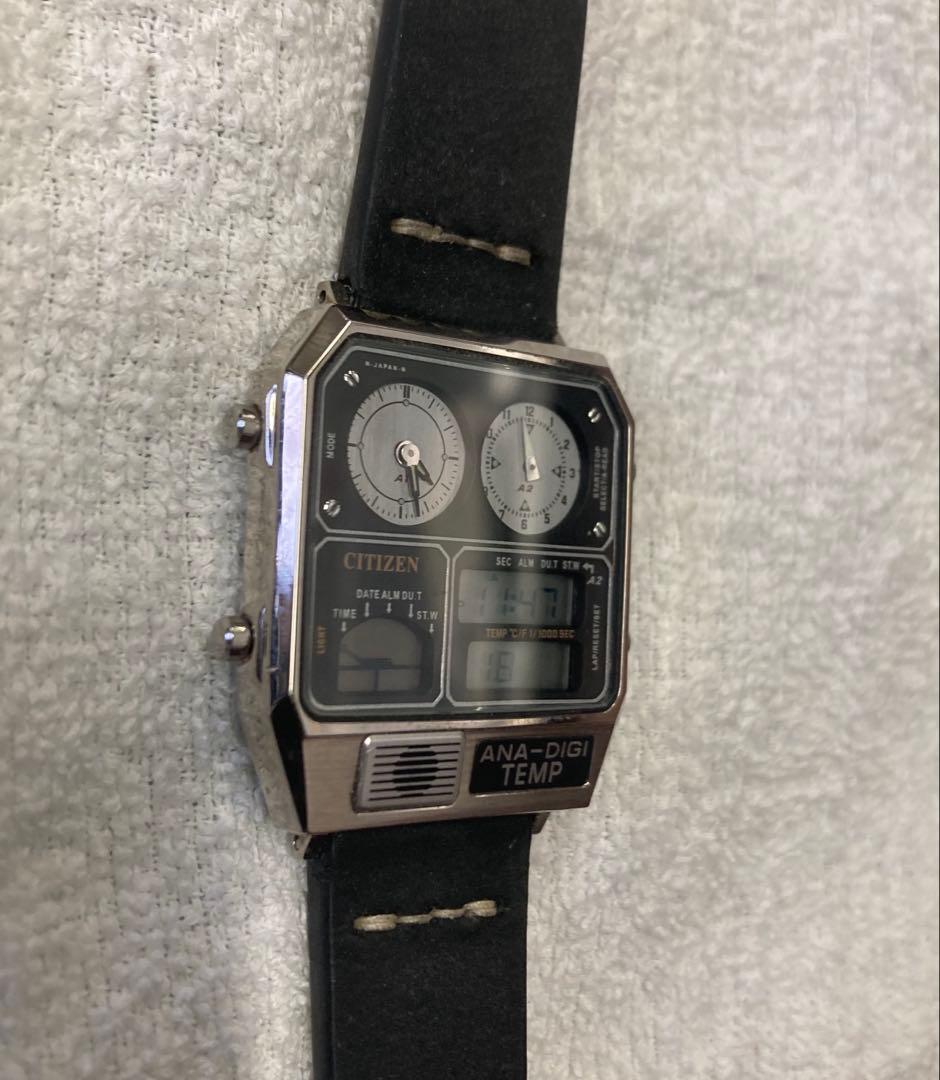 シチズン　アナデジテンプ　社外革ベルト