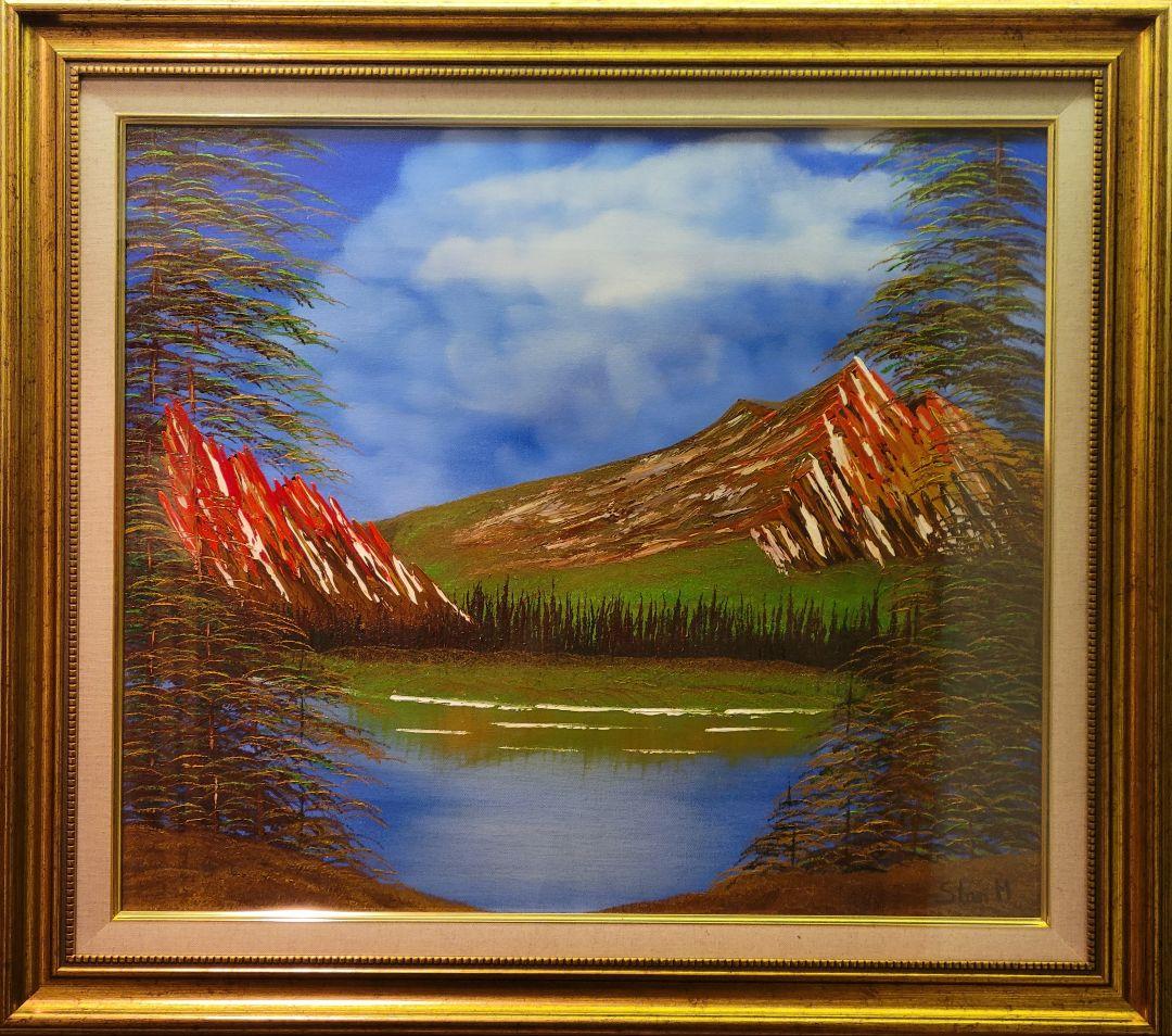 絵画 Mountain ridge lake