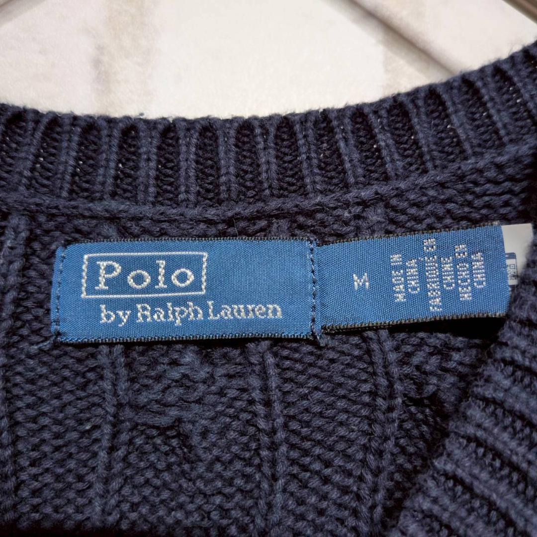 良品★Polo Ralph Lauren ケーブルニット カーディガン 紺 M