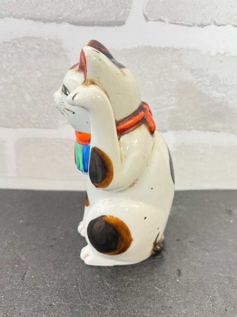 古美術 招き猫 陶器製 置物 骨董品 約12.5㎝