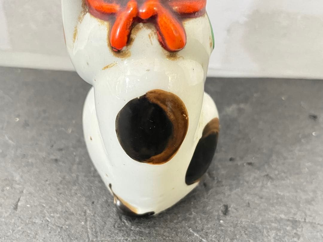 古美術 招き猫 陶器製 置物 骨董品 約12.5㎝