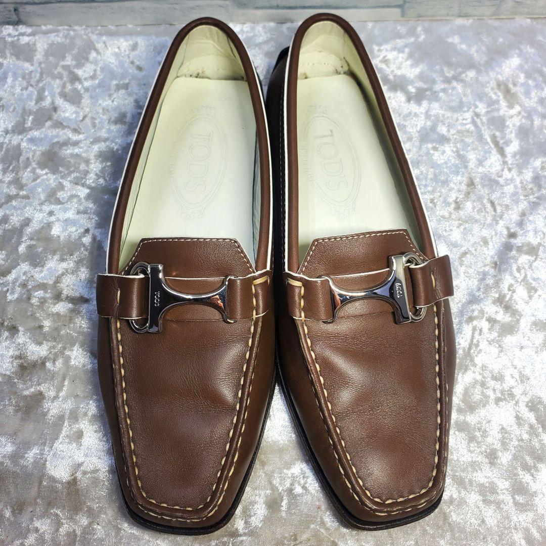 【極美品】✨TOD'S トッズ 22cm ローファー 革靴 T金具 茶系 35
