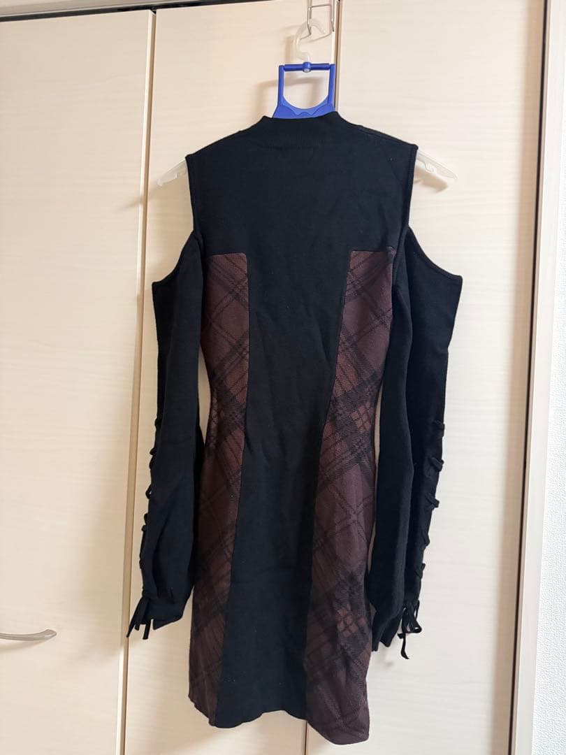 サイドチェックニットミニワンピース