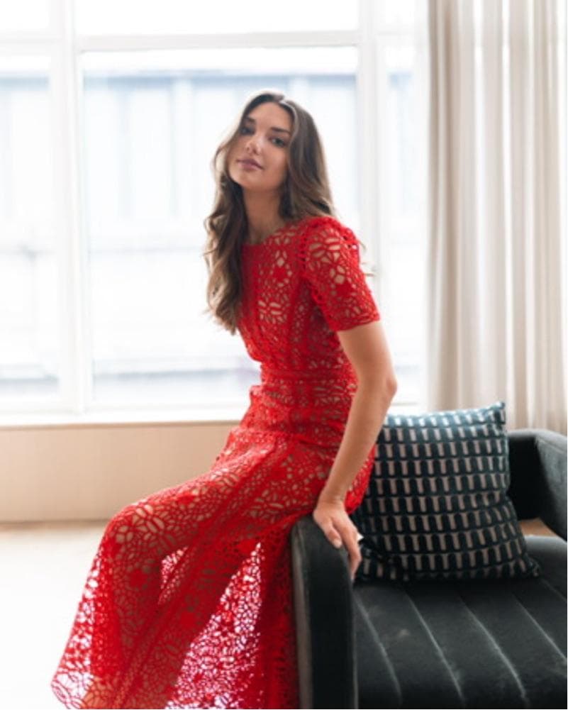 ｙ*ｉ様 セルフポートレイト ワンピース ギピュールレース 赤 UK10 未使用