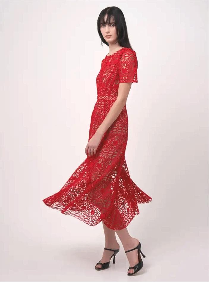 ｙ*ｉ様 セルフポートレイト ワンピース ギピュールレース 赤 UK10 未使用