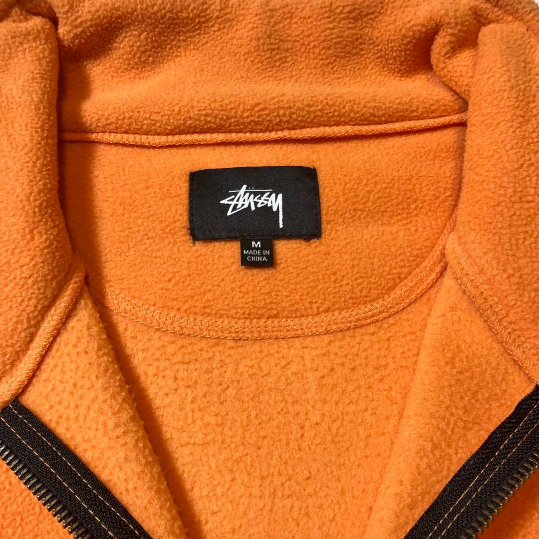 STUSSY 刺繍ロゴ ハーフジップ　フリース ジャケット ボア素材 オレンジ
