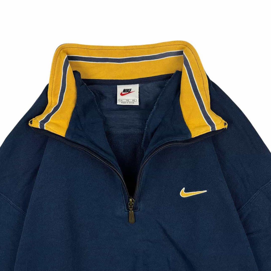 90s NIKE ナイキ ハーフジップスウェット 銀タグ 美品 ネイビー XL
